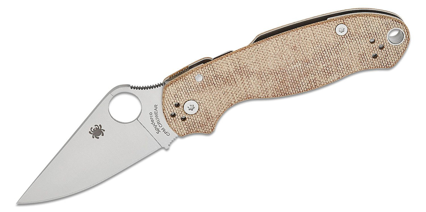 Para 3 CruWear & Micarta Compression Lock Folding Knife 2.95" CPM CruWear Satin Plain Blade, Brown Canvas Micarta Handles
