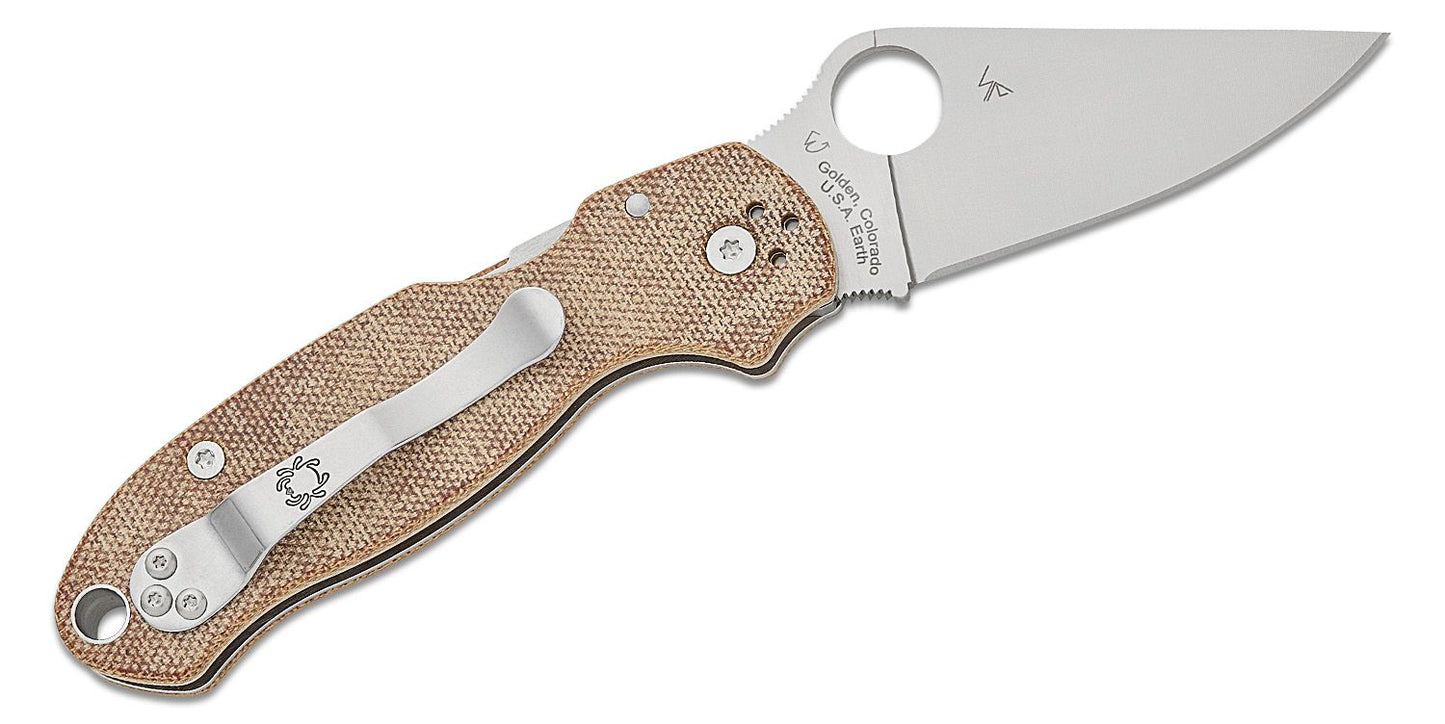 Para 3 CruWear & Micarta Compression Lock Folding Knife 2.95" CPM CruWear Satin Plain Blade, Brown Canvas Micarta Handles