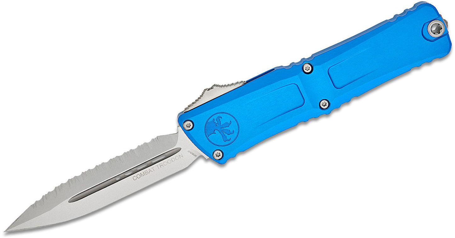 Combat Troodon Gen III D/E OTF Knife Blue Aluminum (3.8" SW Full Serr)