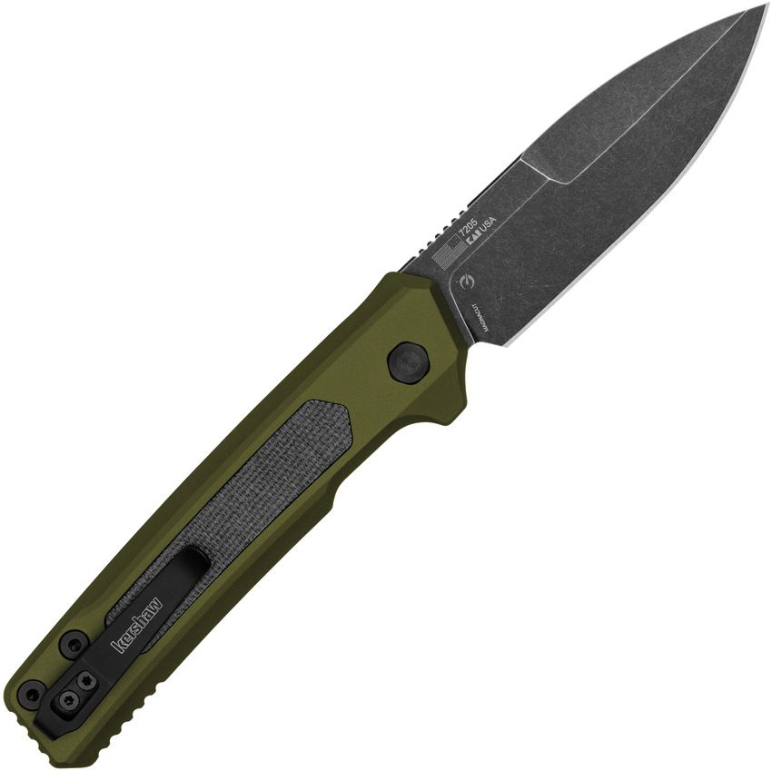Launch 22 Automatic Knife – OD Green Aluminum w/ Black Micarta Insert, 3.5″ BlackWash MagnaCut Spear Point Blade (KS7205)