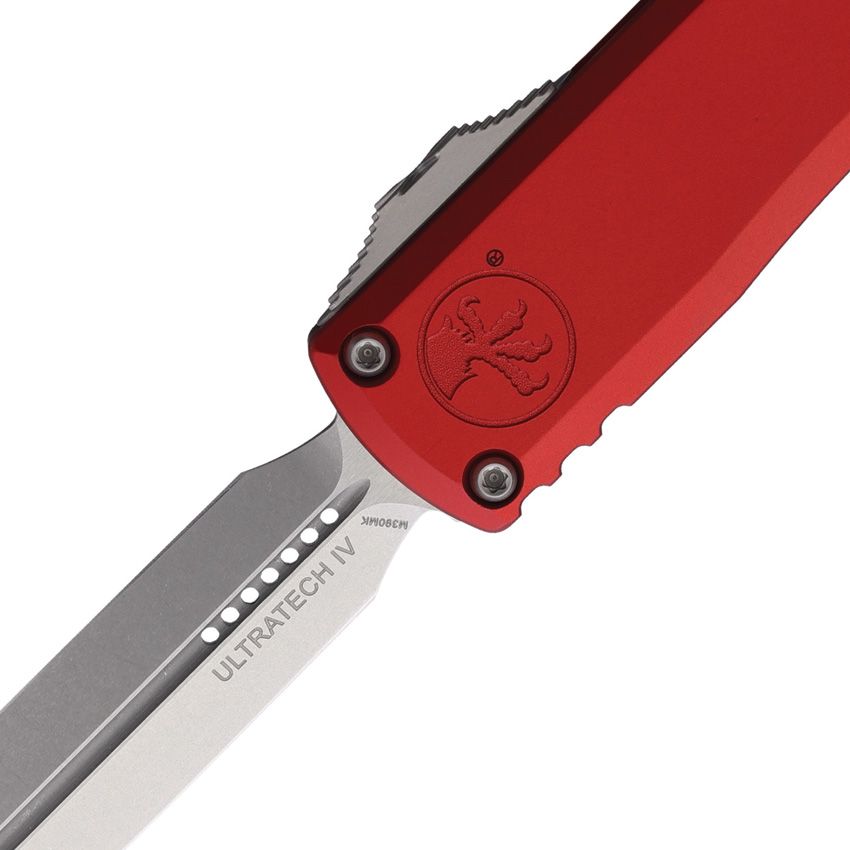 Ultratech Gen IV D/E OTF Automatic Knife – Red Aluminum Handle, 3.5″ Stonewash Bohler M390MK Dagger Blade (MCT1122410RD)
