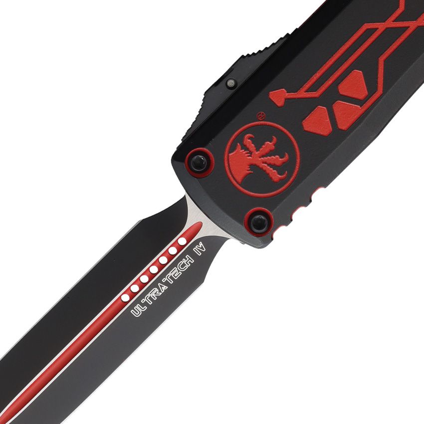 Microtech Ultratech Gen IV Auto Knife – 3.5” Double Edge Dagger, Black & Red Digital Retro, OTF – Made in USA (11224-1RDROS)
