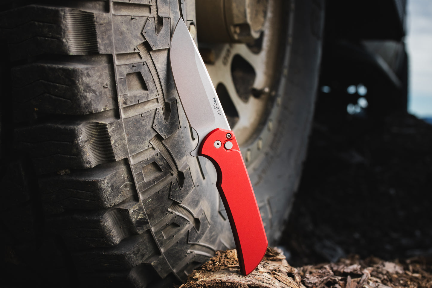 Pro-Tech Mordax 3.5" Knife – Red Aluminum, CPM-20CV Stonewash, Button Lock – Made in USA (MX101-Red 20CV)