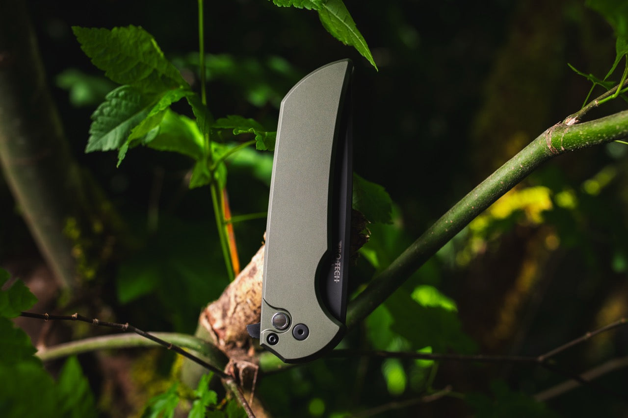 Pro-Tech Mordax - Solid Green Aluminum, DLC CPM-MagnaCut, Button Lock Flipper - Made in USA (MX103-LTD Green)