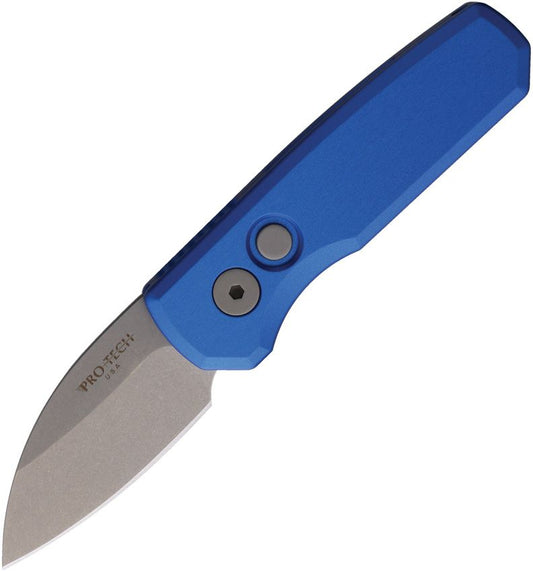 Pro-Tech Runt 5 Automatic Knife – Blue Aluminum Handle, 2″ Stonewash MagnaCut Wharncliffe Blade (PTKR5301)