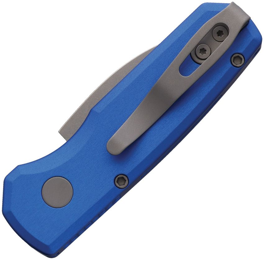 Pro-Tech Runt 5 Automatic Knife – Blue Aluminum Handle, 2″ Stonewash MagnaCut Wharncliffe Blade (PTKR5301)