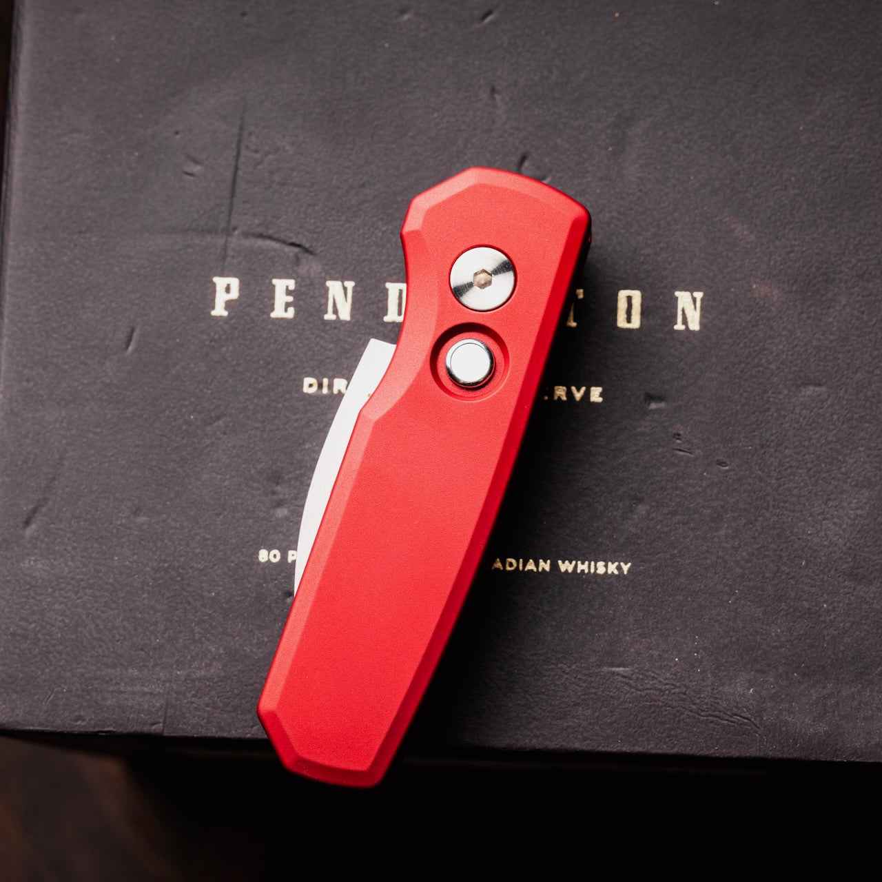 Pro-Tech Runt 5 Red Limited Edition, 2" Satin MagnaCut Wharncliffe Auto, Pearl Button, Made in USA (R5300-LTD)
