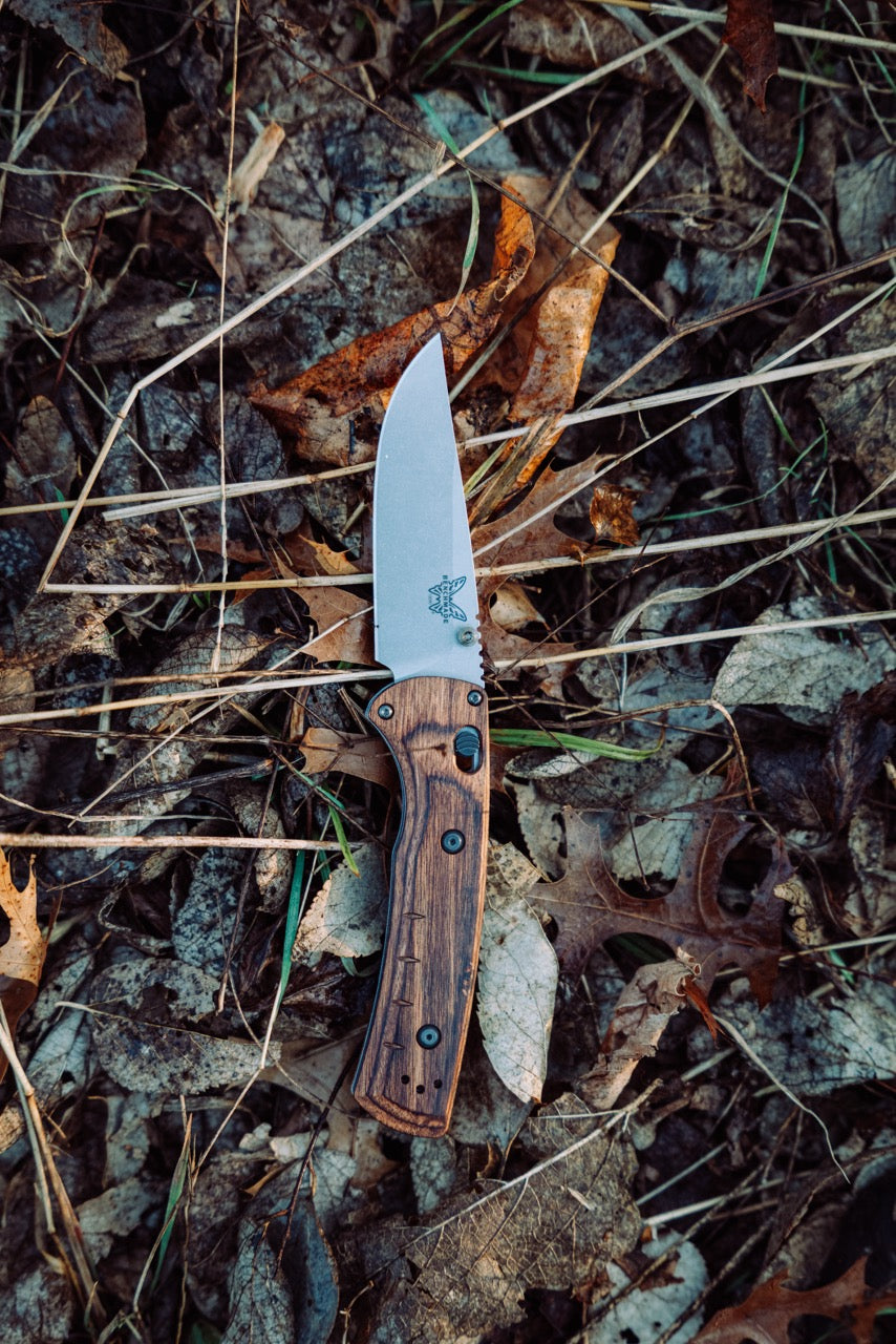 Benchmade SlipRidge 3.5" Folding Knife - MagnaCut Modified Clip Point, Stabilized Wood, AXIS Lock - Made in USA (15090)