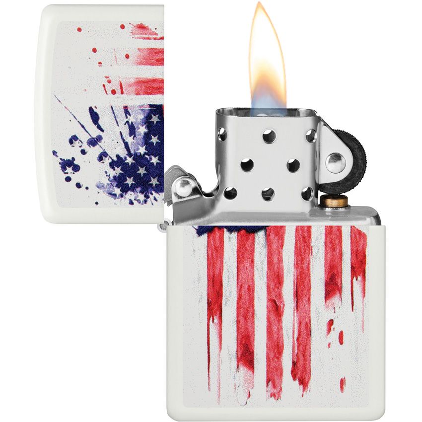 Zippo Flag Lighter – White Matte with Distressed American Flag Design – Made in USA (ZO71866)