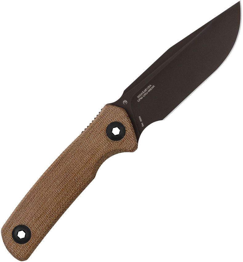 ZT0004 Fixed Blade Knife – Brown Canvas Micarta Handle, 4.25″ Black Cerakote CPM CruWear Clip Point Blade (ZT0004)