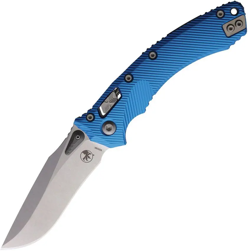 Microtech Amphibian Ram Lok S E Blue Aluminum Fluted, 4.0″ M390MK Blade, Made in USA (137RL-10FLBL)