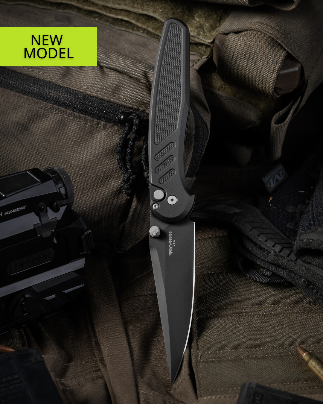 Pro-Tech Avalon Knife - Black Aluminum Handle, DLC MagnaCut Blade, 4.25″ Drop Point, Thumb Stud - Made in USA (PN1103)