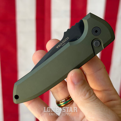 The BackDoor: Pro-Tech Rockeye Auto 3.375" – Solid Green Aluminum, DLC Black MagnaCut, Les George Design – Made in USA (LG3103-Green) (Return)