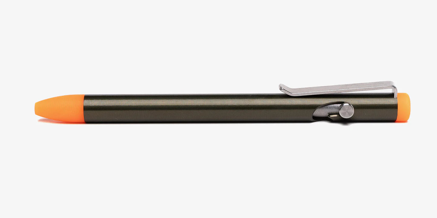 Tactile Turn Embrite™ Bolt Action Pen – OD Green Aluminum with Orange Glow, Standard 5.6″ – Made in USA
