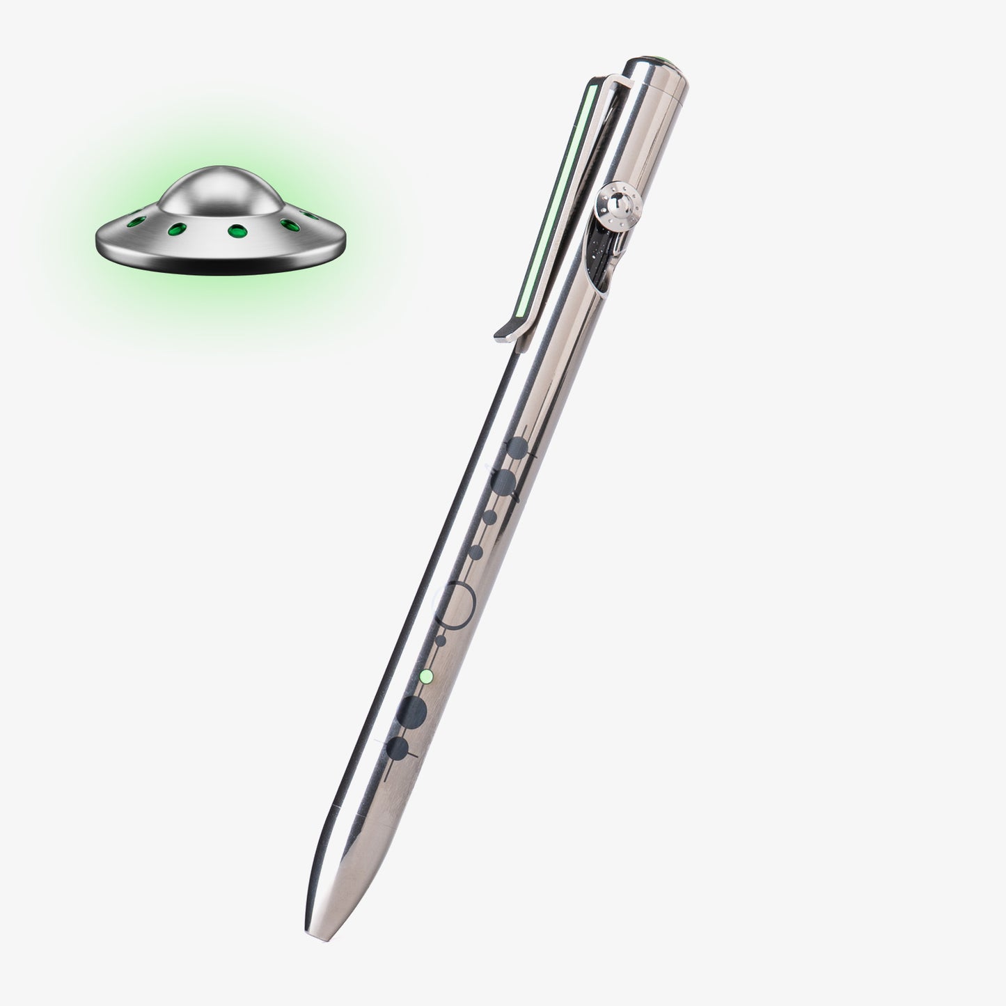 Tactile Turn Roswell Bolt Action Pen - Polished Titanium, UFO Bolt & Green Acrylic Inlay - Seasonal Release - Made in USA
