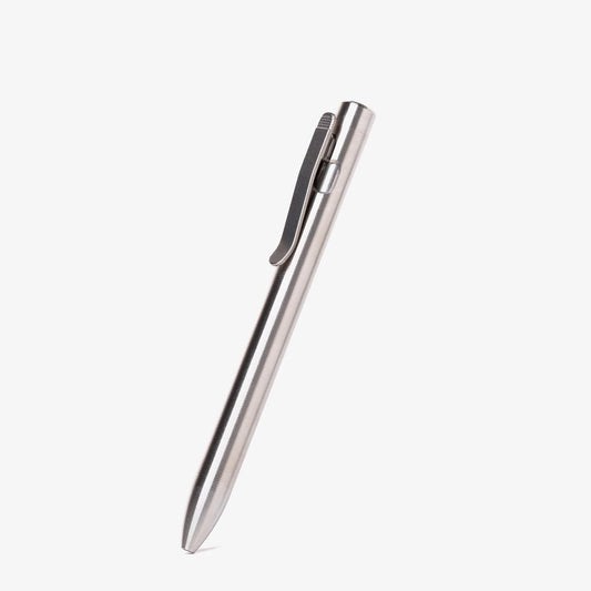 Tactile Turn Clip Action Pen Short 5.1" – Machined Titanium, Clip-Actuated Bolt Action – Made in USA (10-CA2-TTM-TTM)