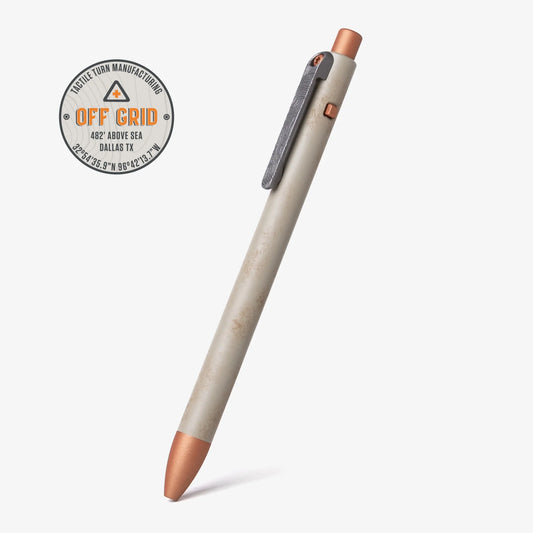 Tactile Turn Off Grid Side Click Pen – Standard 5.6", Titanium, Sand Cerakote, Copper Accents – Seasonal Release – Made in USA