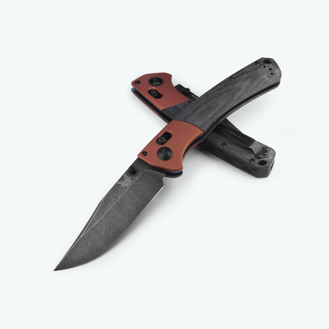 Benchmade Crooked River 4" Folding Knife – Burnt Copper and Black Canvas Micarta, MagnaCut DLC Battlewash – Made in USA (15080BK-04)