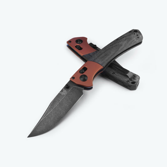 Benchmade Crooked River 4" Folding Knife – Burnt Copper and Black Canvas Micarta, MagnaCut DLC Battlewash – Made in USA (15080BK-04)
