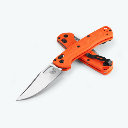 The Back Door: Benchmade Mini Taggedout Knife – 3.04” CPM-154 Blade, Orange Grivory Handle, AXIS Lock – Made in USA (15533) (Used)