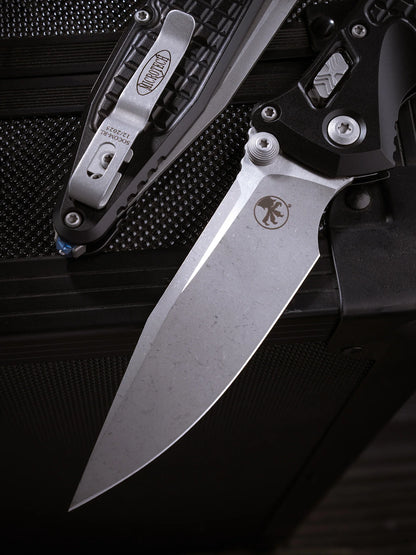Microtech SOCOM Elite RAM-LOK™ Knife, Apocalyptic® Clip Point Blade, Black Frag Aluminum Handle, 3.8″, Made in USA (160RL-10APFR)