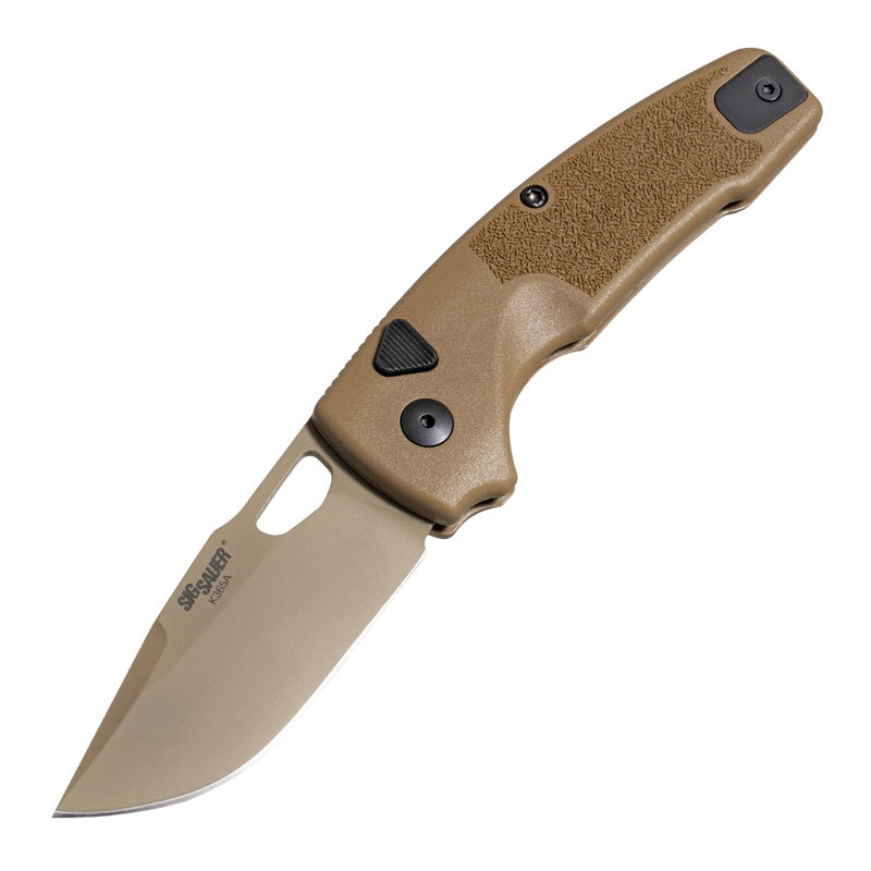 Hogue SIG K365A Auto Knife – 2.75” MagnaCut Blade, Coyote Polymer Handle, Button Lock – Made in USA (16331)