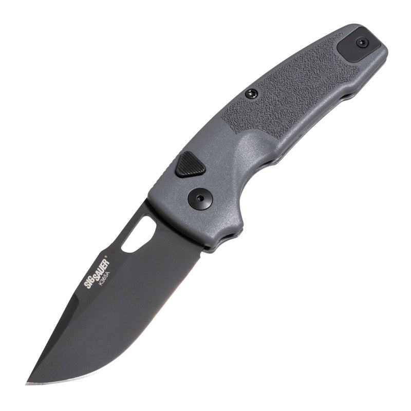 Hogue SIG K365A Auto Knife – 2.75” MagnaCut Blade, Grey Polymer Handle, Button Lock – Made in USA (16332)