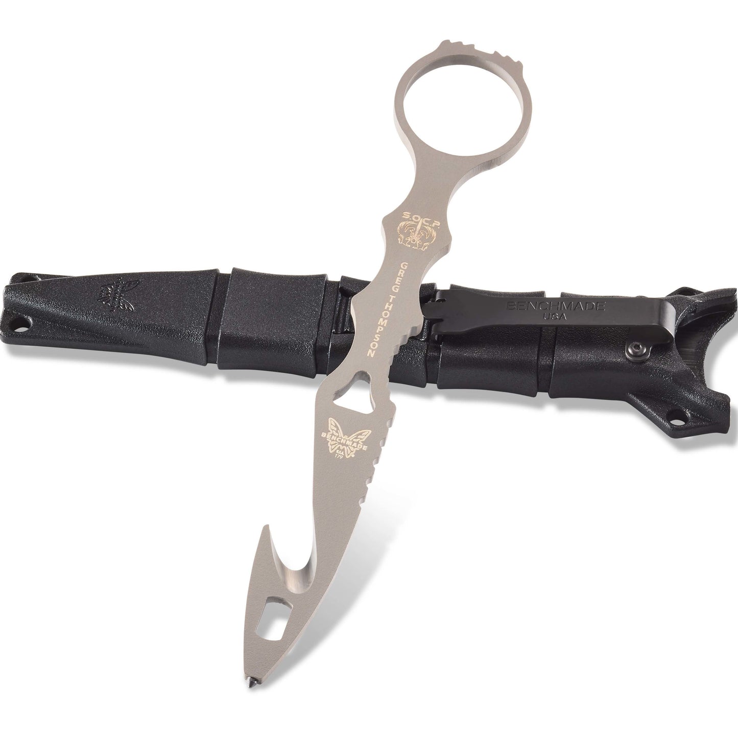 Benchmade SOCP Rescue Tool 2.5" – Gray, 440C, Rescue Hook, Glass Breaker, O2 Wrench – Made in USA (179GRY)