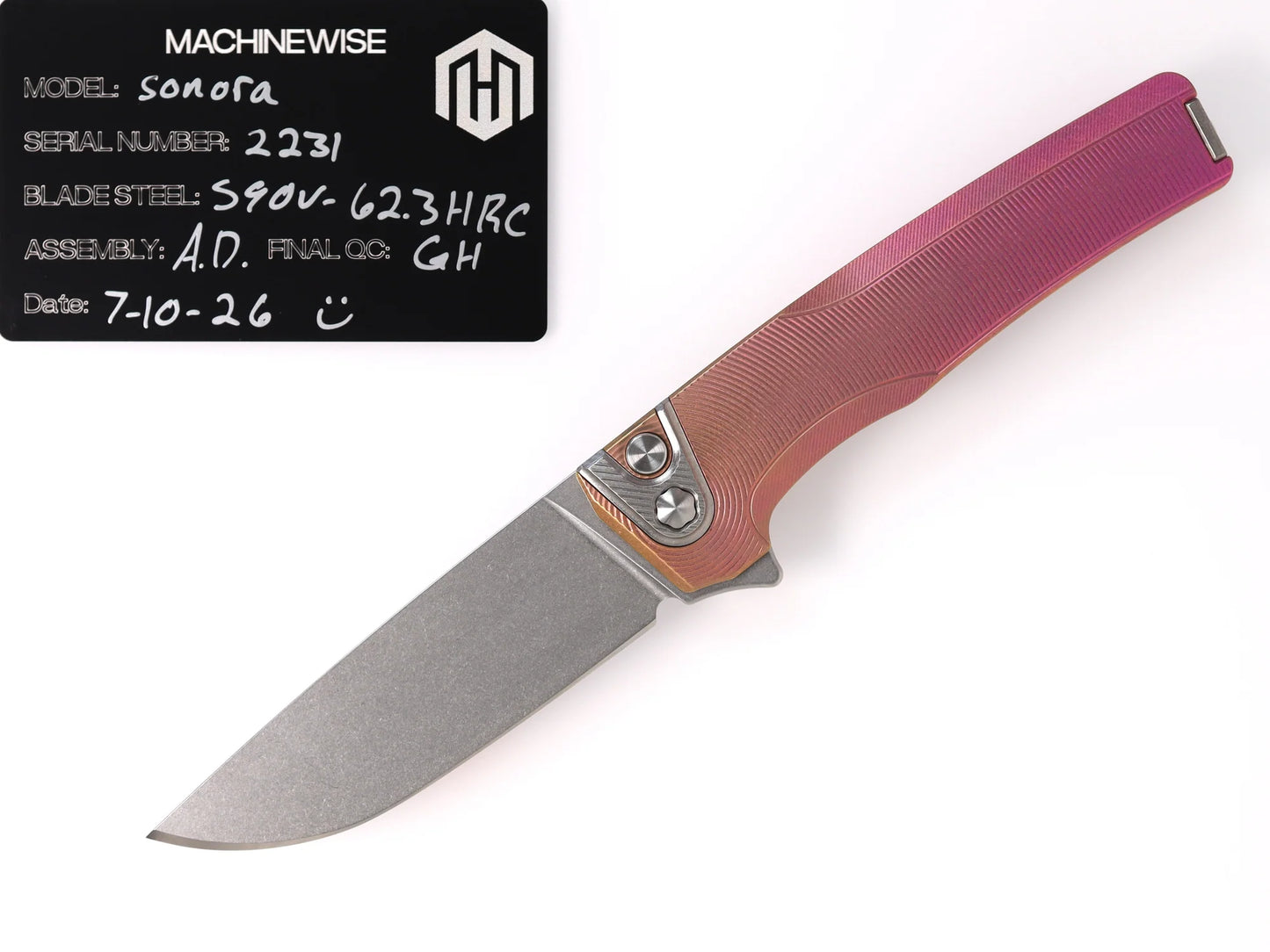 MachineWise Sonora Integral Button Lock - CPM-S90V Drop Point, Pink to Copper Fade Titanium - Made in USA (Serial 2231)