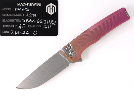 MachineWise Sonora Integral Button Lock - CPM-S90V Drop Point, Pink to Copper Fade Titanium - Made in USA (Serial 2231)