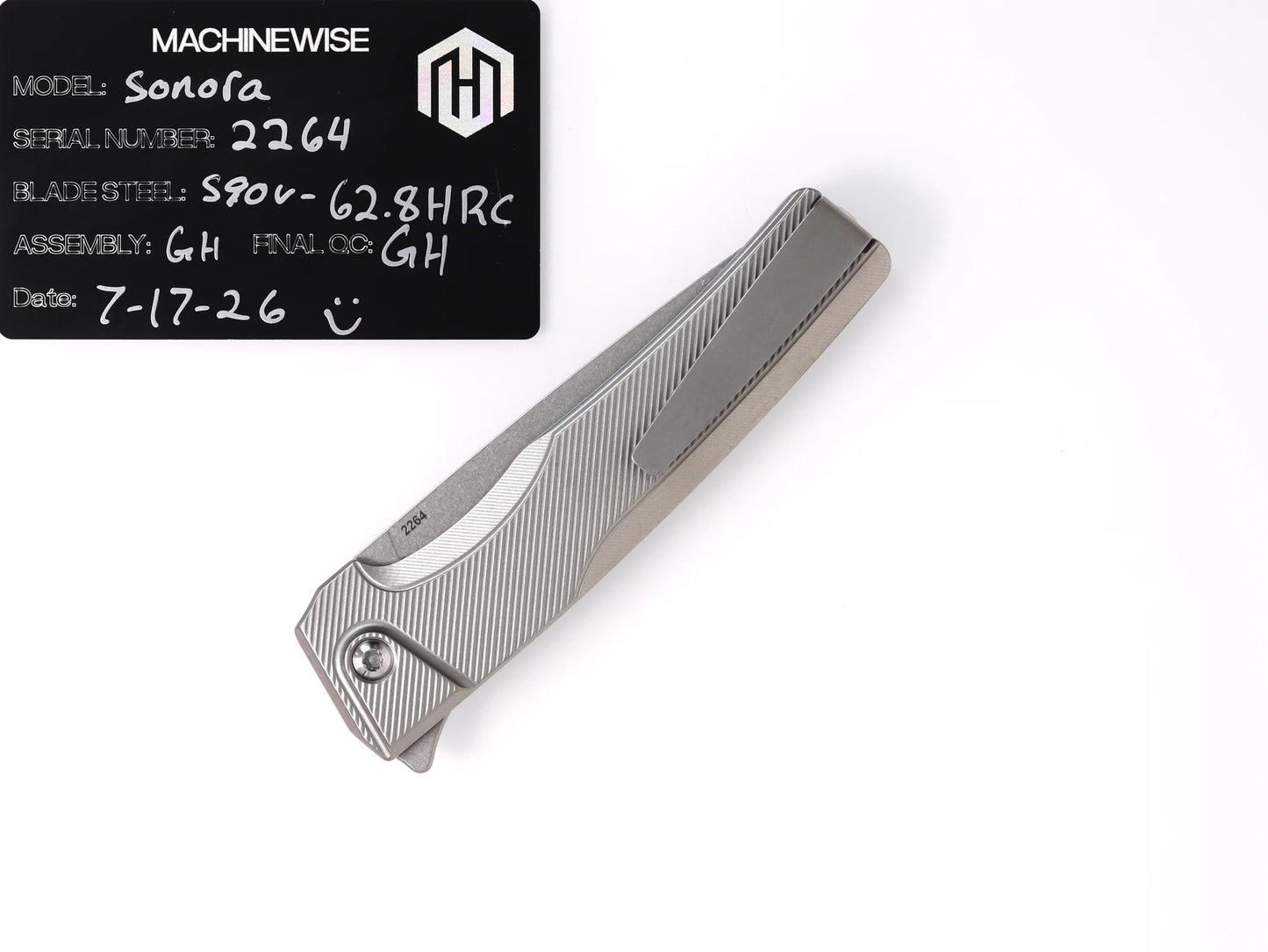 MachineWise Sonora Integral Button Lock - CPM-S90V Drop Point, Raw Titanium - Made in USA (Serial 2264)