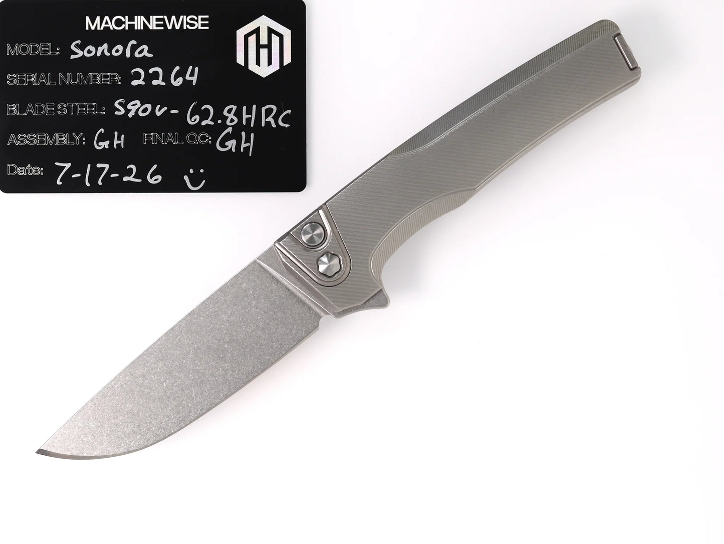 MachineWise Sonora Integral Button Lock - CPM-S90V Drop Point, Raw Titanium - Made in USA (Serial 2264)