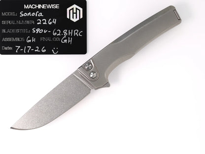 MachineWise Sonora Integral Button Lock - CPM-S90V Drop Point, Raw Titanium - Made in USA (Serial 2264)