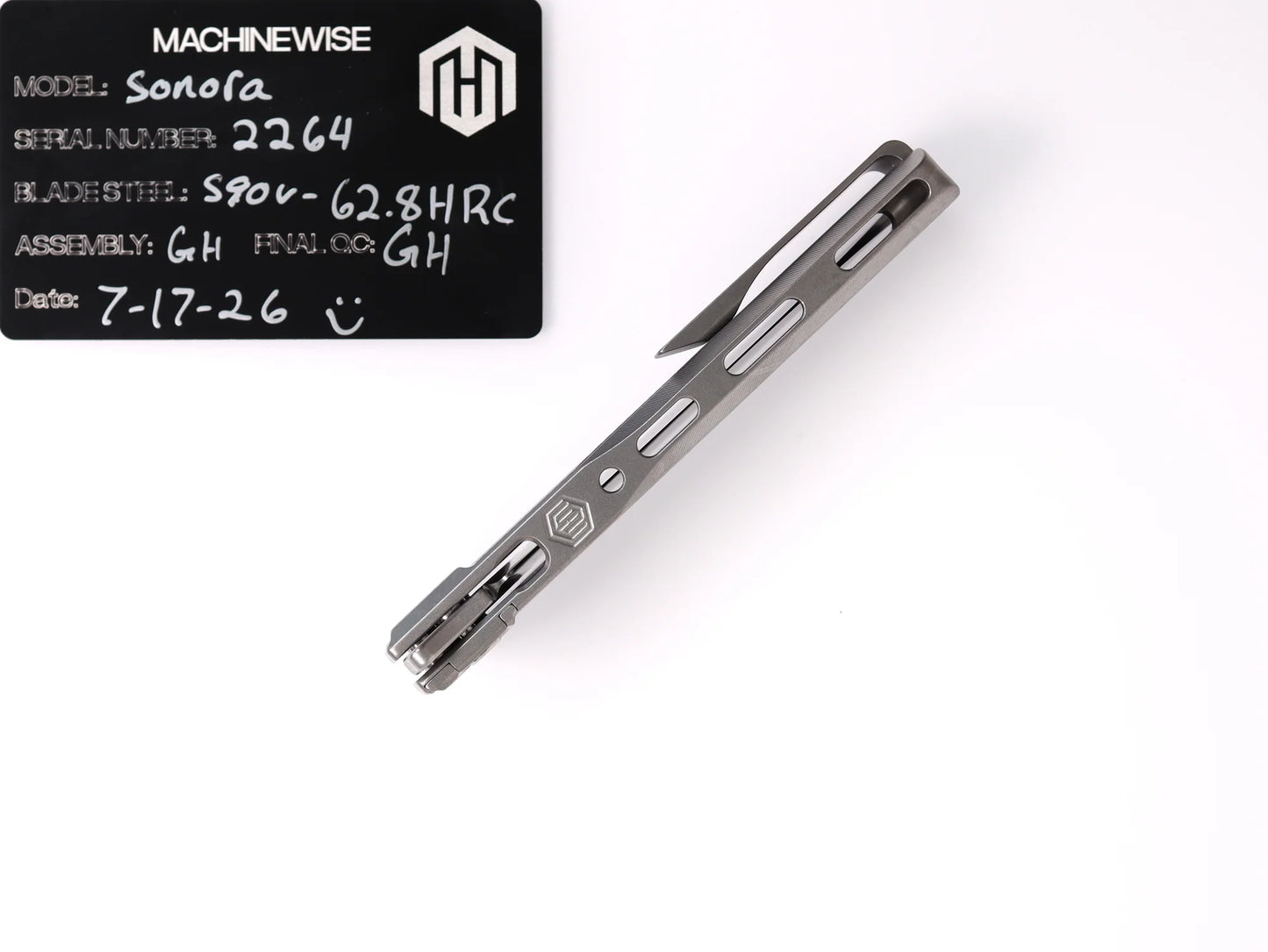 MachineWise Sonora Integral Button Lock - CPM-S90V Drop Point, Raw Titanium - Made in USA (Serial 2264)