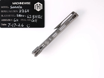 MachineWise Sonora Integral Button Lock - CPM-S90V Drop Point, Raw Titanium - Made in USA (Serial 2264)