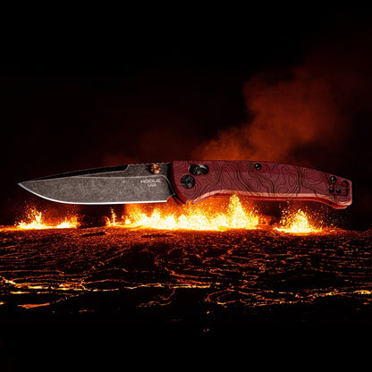 Hogue Mysto (Fire) 3.4″ Clip Point Knife, Redstone Fire Richlite Handle, CPM MagnaCut Blade, Made in USA (24452)