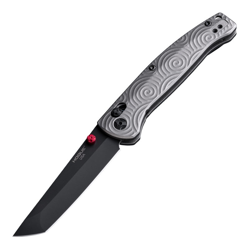 Hogue Mysto Manual Knife – 3.4” MagnaCut Upswept Tanto Blade, Black Cerakote, Titanium Frame – Made in USA (24490-LIM)