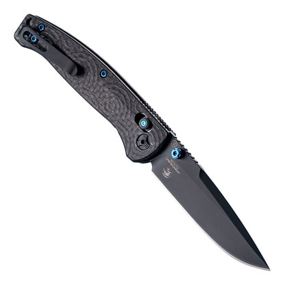 Hogue Mysto (Collector Series) 3.4″ Drop Point Knife, Carbon Fiber Handle with Blue Tritium Insert, Black Cerakote Blade, Made in USA (24492-LIM)