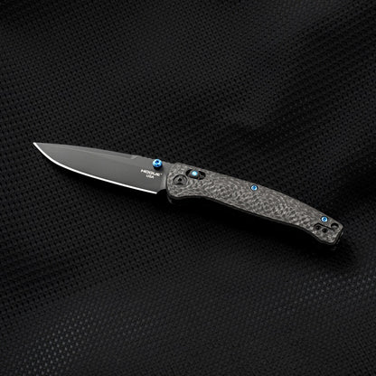 Hogue Mysto (Collector Series) 3.4″ Drop Point Knife, Carbon Fiber Handle with Blue Tritium Insert, Black Cerakote Blade, Made in USA (24492-LIM)