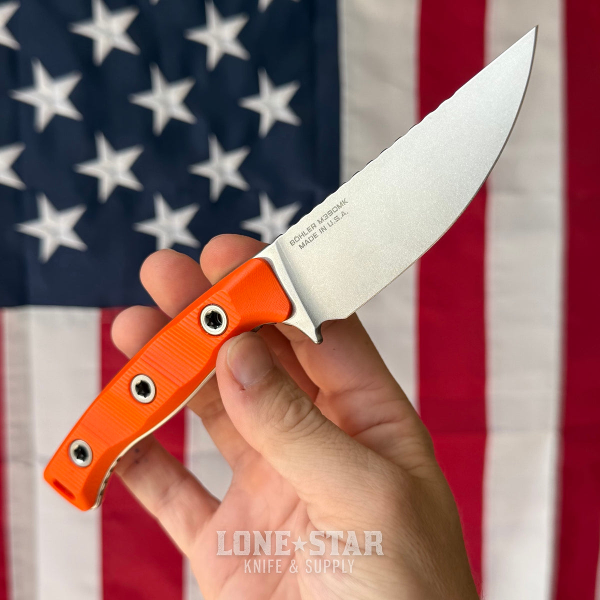 The Back Door: Microtech Akris 3.7" Fixed Blade – Ember G10, M390MK Stonewash, Leather Sheath – Made in USA (95-10EM-1) (Return)