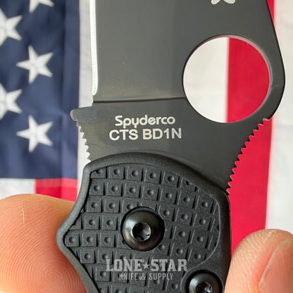 Spyderco Para Military 2 Lightweight Knife, 3.47" Black DLC CTS BD1N, Black FRN, Compression Lock, Made in USA (SC81PBBK2)
