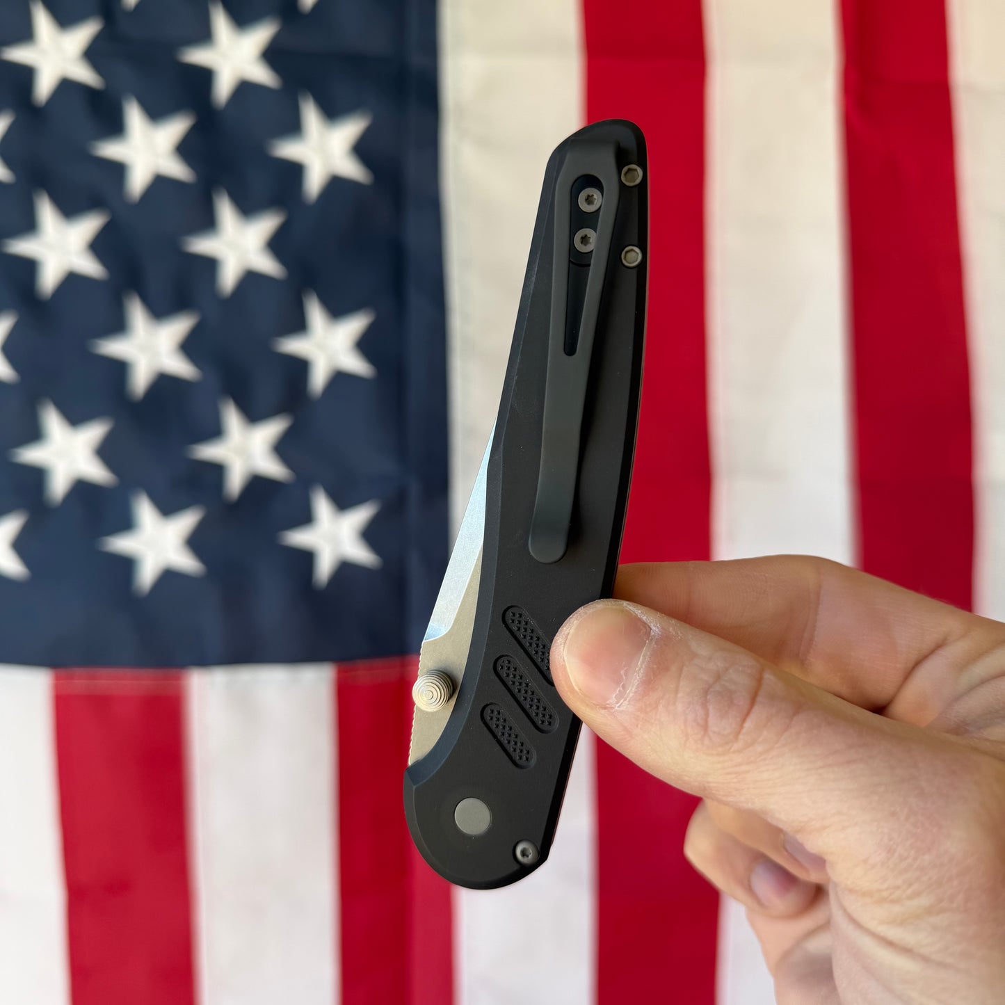 Pro-Tech Avalon Thumb Stud Knife – Black Aluminum Handle, Stonewash MagnaCut Blade – Made in USA (PN1101)