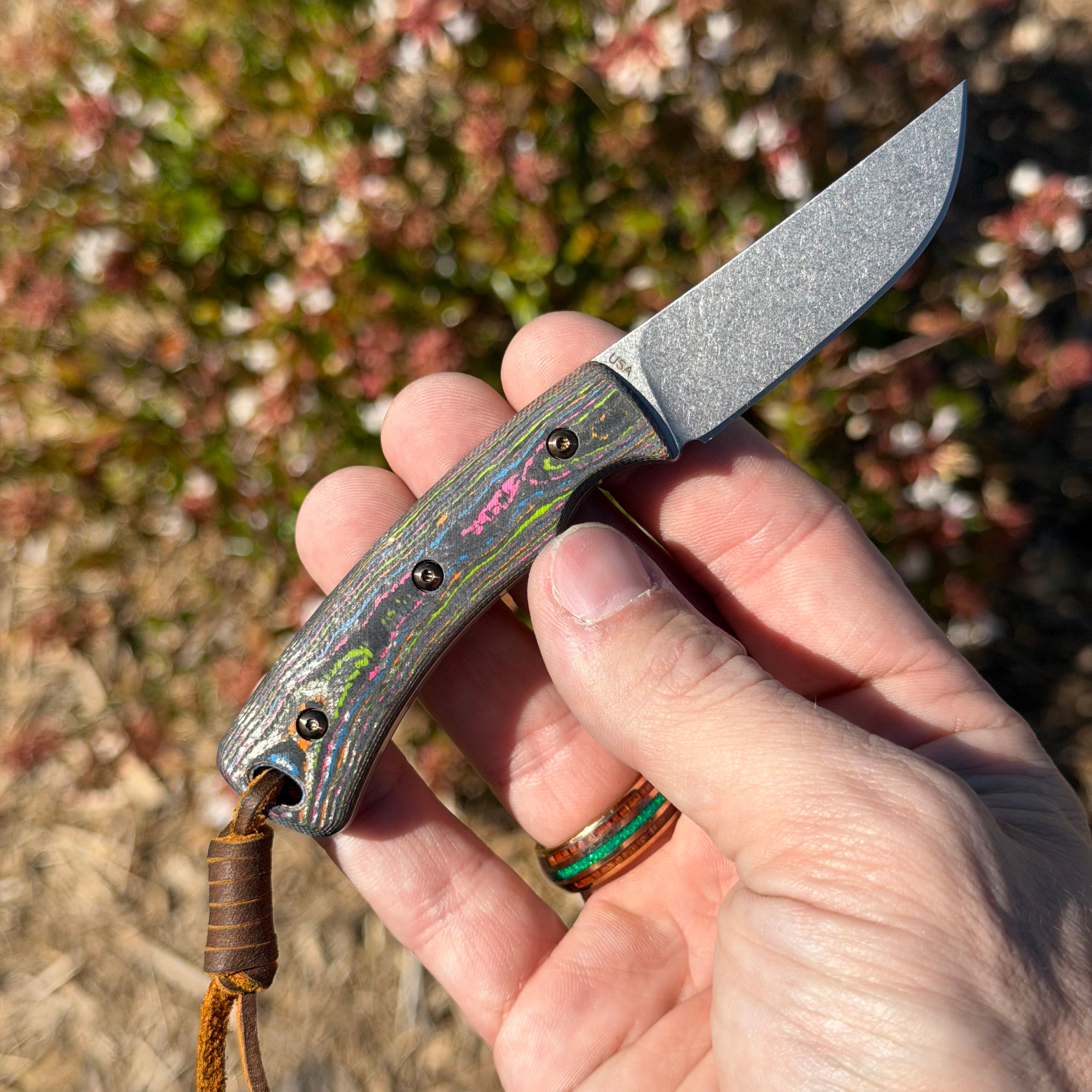 TRM TAGALONG 80's CamoCarbon Fixed Blade, 2.4″ Blade, Made in USA