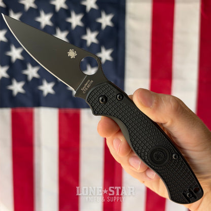 Spyderco Para Military 2 Lightweight Knife, 3.47" Black DLC CTS BD1N, Black FRN, Compression Lock, Made in USA (SC81PBBK2)