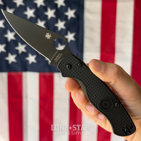 Spyderco Para Military 2 Lightweight Knife, 3.47" Black DLC CTS BD1N, Black FRN, Compression Lock, Made in USA (SC81PBBK2)