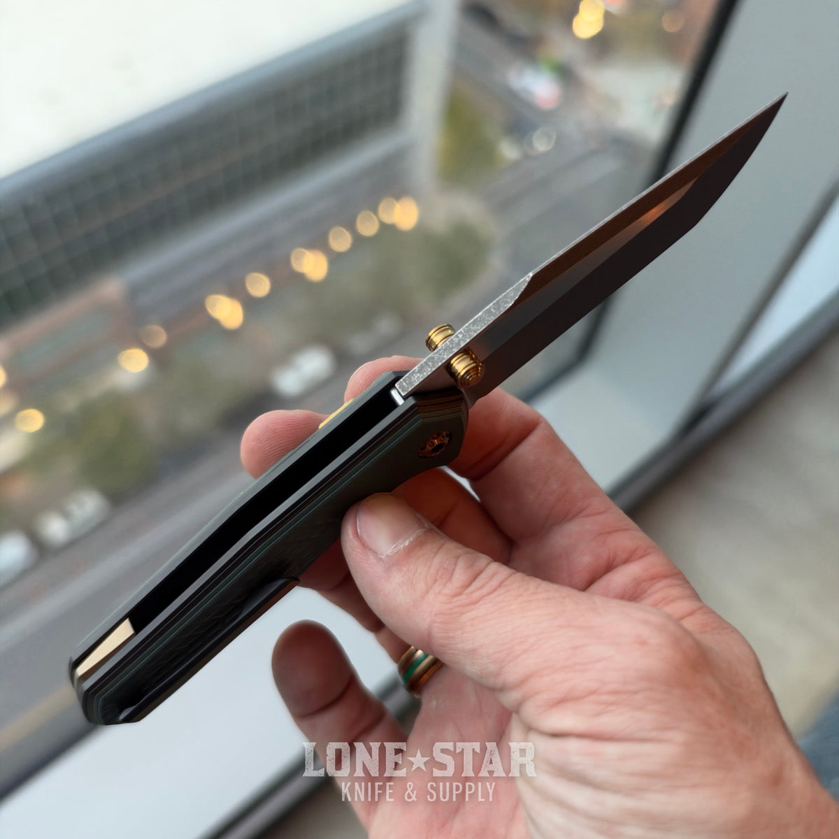 NCC Ragnahawk V4 - 3.3" S45VN Harpoon Tanto, Black and Bronze Frame, Forest Green G10, Hawk Lock - Made in USA (S/N 11)