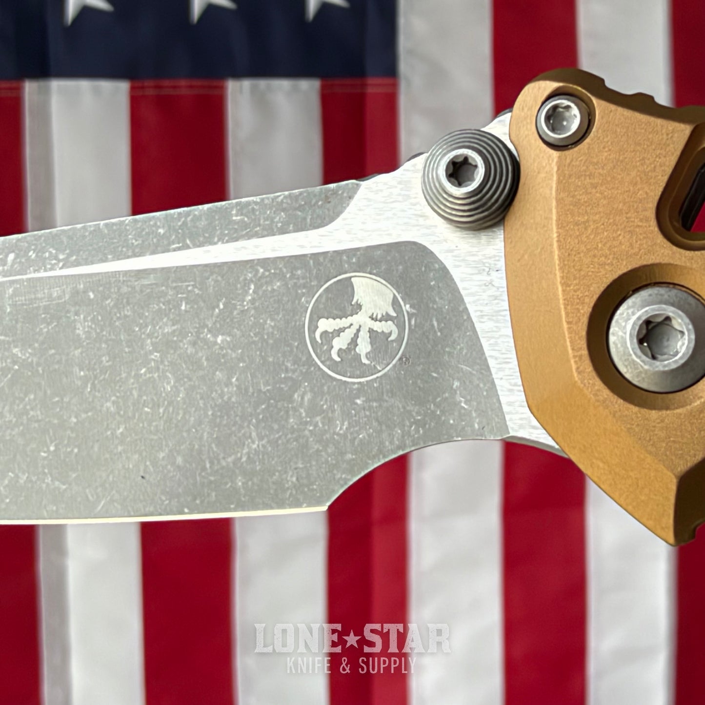 The Back Door: Microtech Socom Elite RAM-LOK Folding Knife - Tan Frag Aluminum, 3.98" M390MK Apocalyptic Single Edge - Made in USA (160RL-10APFRTA) (Trade In)