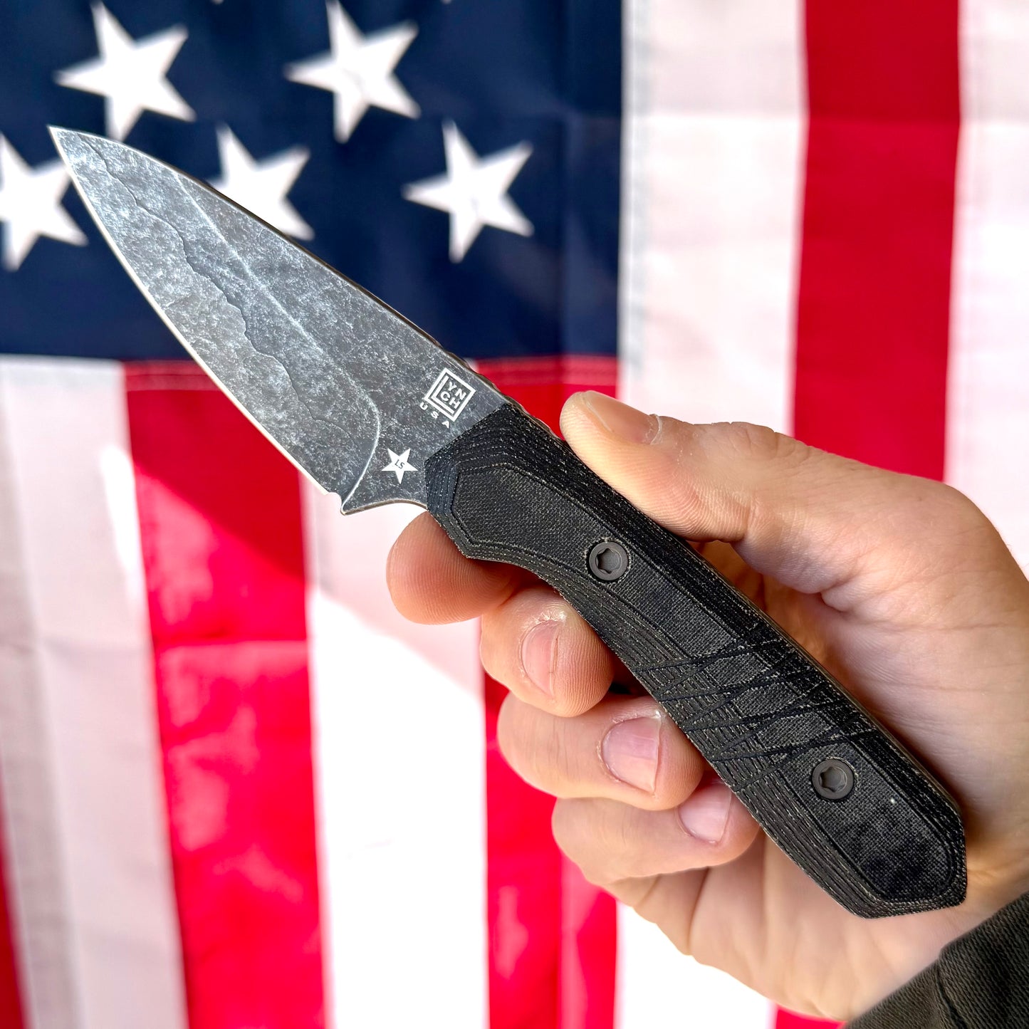 LynchNW Sparrow Seven MagnaCut Fixed Blade Knife – Black Micarta, Fauxhamon Acid-Wash (LB-SP7-LON-STR-PM-BLK-FHA)