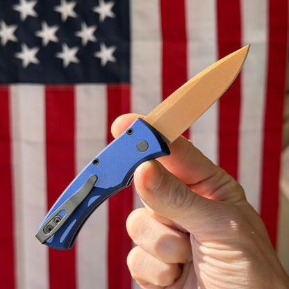 Pro-Tech Duke 2 Heritage Automatic Knife – Navy Aluminum Handle, Tan PVD MagnaCut Blade, 2.7″ – Made in USA (DUKE2103-LTD)