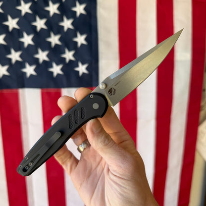 Pro-Tech Avalon Thumb Stud Knife – Black Aluminum Handle, Stonewash MagnaCut Blade – Made in USA (PN1101)